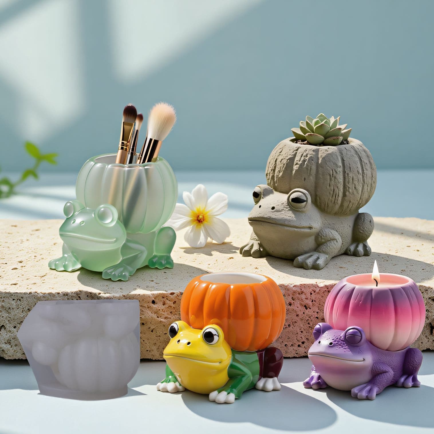 Yindian Frog Aromatherapy Cement Plaster Cup Mold DIY Resin Storage Cup Flower Pot Ornament Silicone Mold