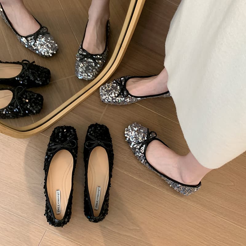 Purple Magic Exquisite Wide Fat Foot Plus Size Women's Shoes 41 to 43 Slip-on Shallow Mouth Flat Shoes Sequin Single Shoes Ladies Shoes New Style