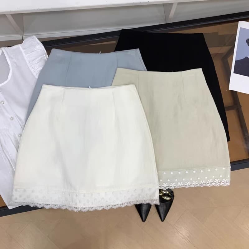 150 Petite Lace Skirt Solid Color Versatile Fashion New Niche A-Line Casual Bodycon Short Skirt for Women Summer