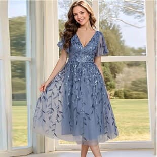AliExpress Cross-border Evening Gown 2026 New Sequin High-end V-neck Short Sleeve Slimming Elegant Dress