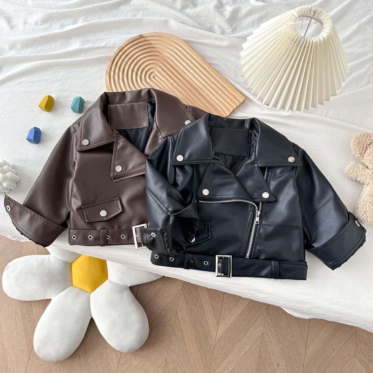 2026 Autumn Boys and Girls Cool Leather Jacket Top New Motorcycle Short Jacket Coat Fashion Kids Leather Jacket Baby Coat