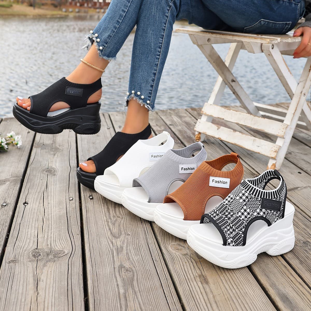 2026 Summer New Arrival Plus Size Women's Casual Peep-Toe Thick Platform Wedge Sandals Wholesale Cross-Border Size 43