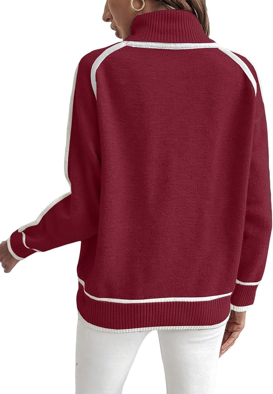 Amazon Cross-border Knit Sweater Pullover Long Sleeve High Neck Top Solid Color Loose Fit Versatile Sweater