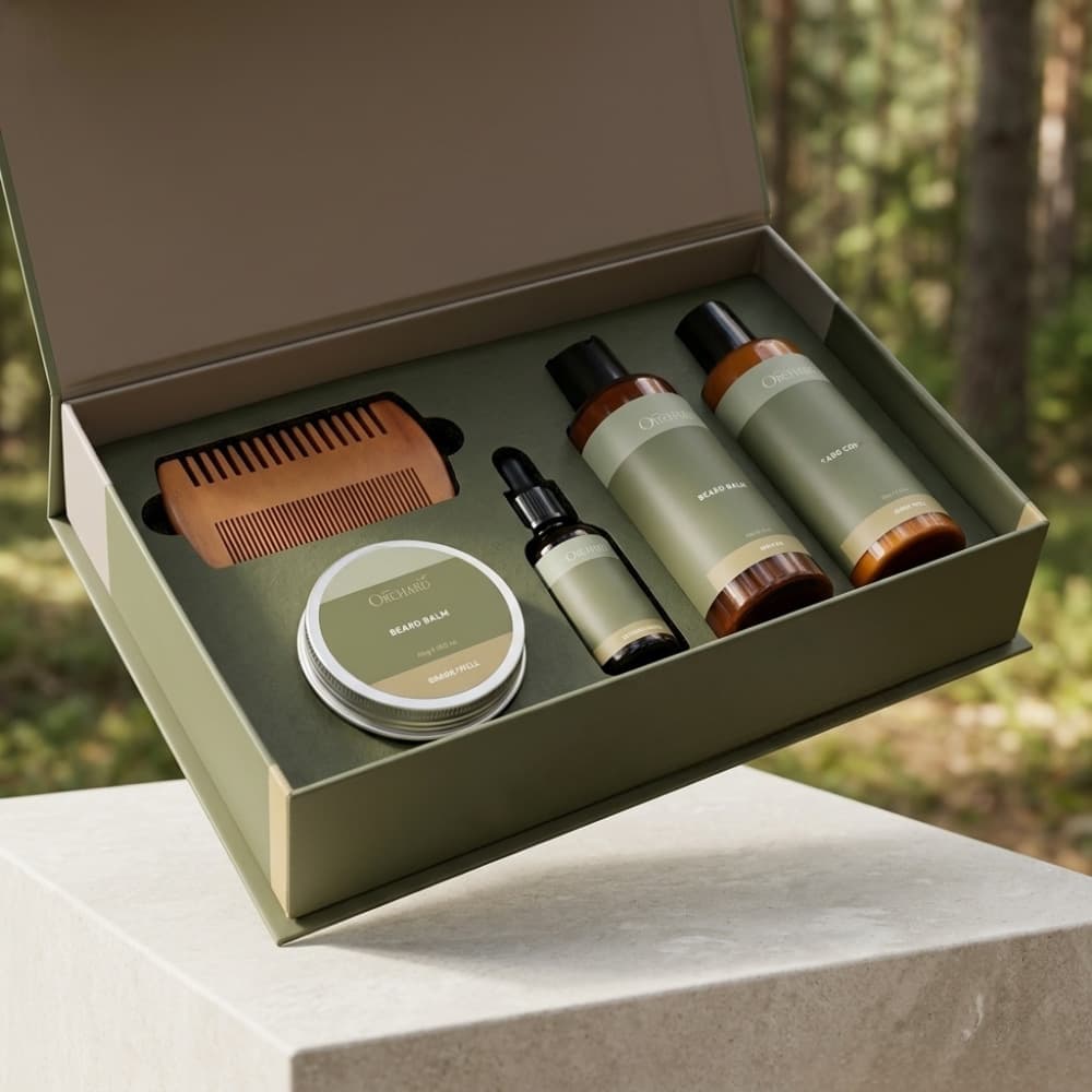 Cross-Border Beard Care 5-Piece Set: Men's Beard Wash, Growth Oil, Beard Balm, Double-Sided Comb Gift Box Set