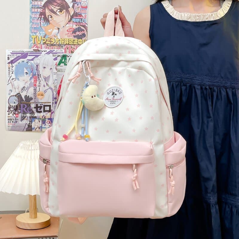 High-looking schoolbag for female college students, large-capacity forest-style printed backpack, cute lightweight travel backpack for junior high school students