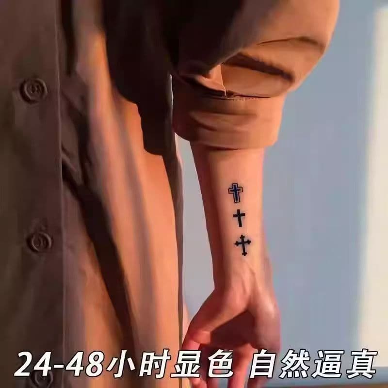 Dark Cross Tattoo Sticker Herbal Semi-Permanent Juice Finger Wrist Waterproof Personality Arm Natural Tattoo