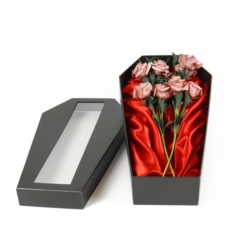 Customized coffin-shaped lid and base flower gift packing box