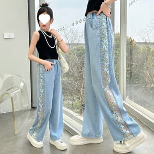 Girls Thin Tencel Jeans 2026 Summer New Trendy Middle Big Kids Loose Casual Kids Summer Pants