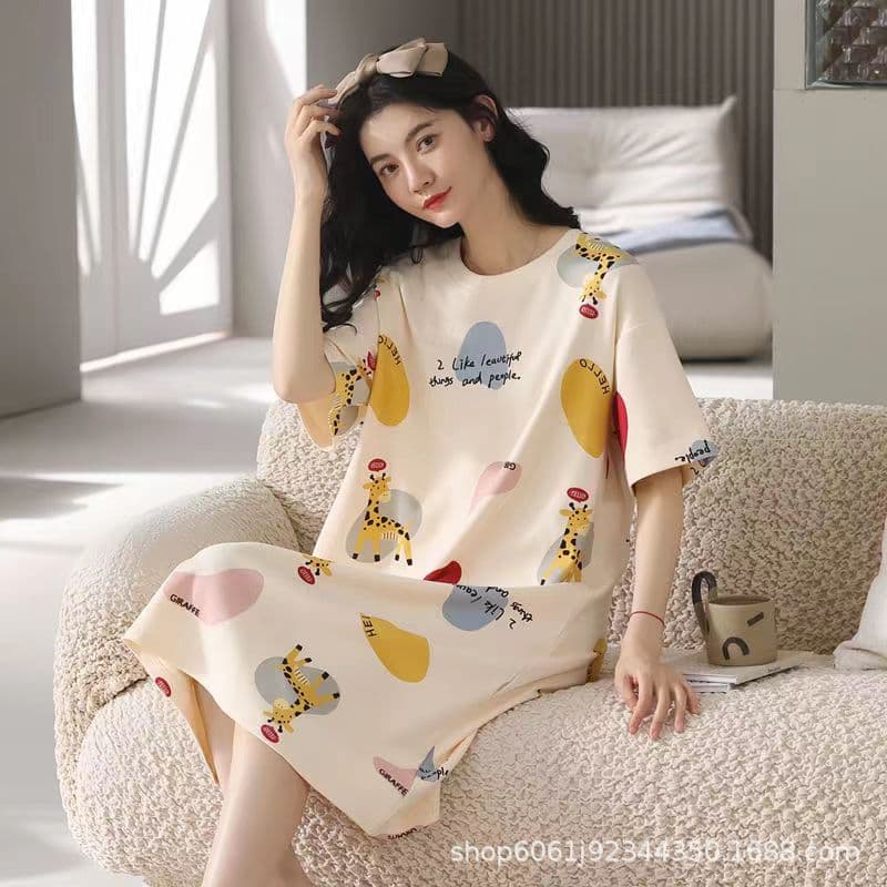 2022 New Plus Size Women's Pajamas Summer Short Sleeve Loose Sweet Cartoon Cute Nightgown Women's Spring and Summer Homewear
