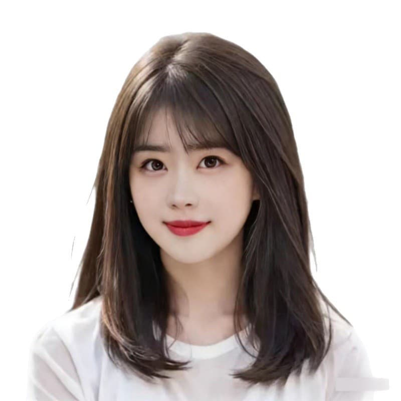 Clavicle-Length Lace Front Wig for Women, Real Human Hair, Full Cap with Air Bangs, Natural Invisible Wig for Ladies