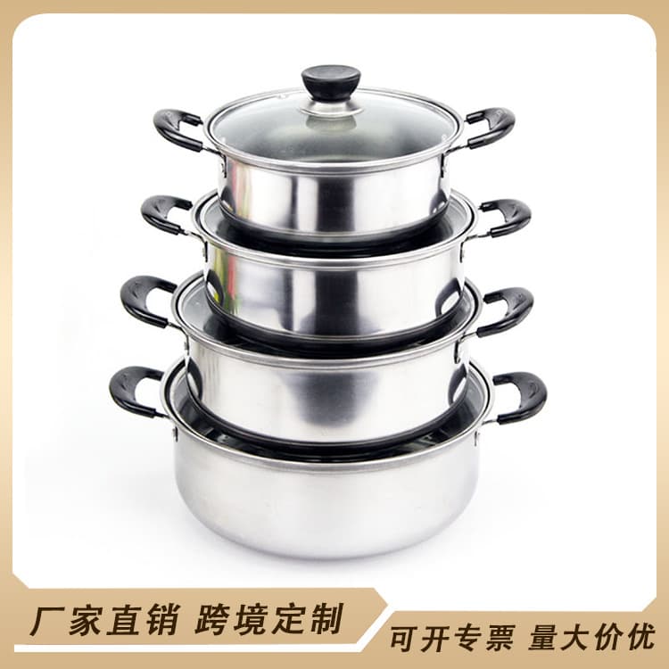 Cross-border stainless steel soup pot set, kitchenware, high-end gift, multi-purpose milk pot, frying pan with color box