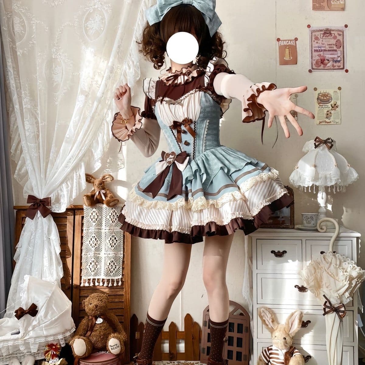 Thin Qiaofufu New Year Mint Chocolate Lolita original design dog short doll-like princess dress cute dress