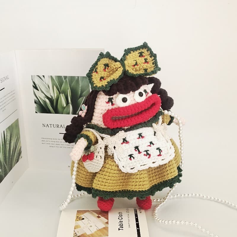 Big Mouth Phone Bag Handmade Woven Bag Crochet Yarn Bag Creative Cute Bow Girl Crossbody Bag Finished Product