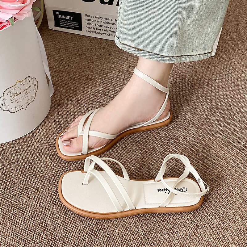 2025 New Cross-Border Style Women's Summer Outdoor Flat Roman Sandals with Toe Straps, One-Strap Thong Sandals for Women, Foreign Trade