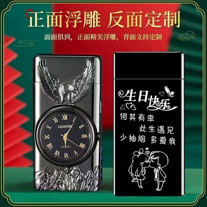 Real Watch Blue Dial Charging Lighter with Flashlight Creative Electronic Watch Lighter Engraving Gift for Boyfriend