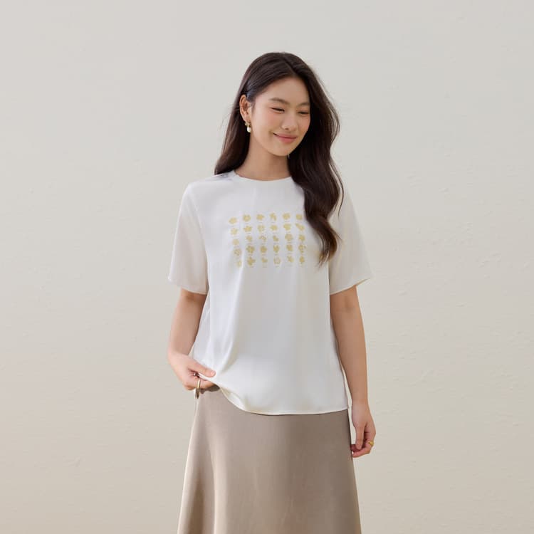 [Soft satin slit T-shirt] Slim and beautiful plus size women's fashionable round neck top for fat mm 2026 summer new style