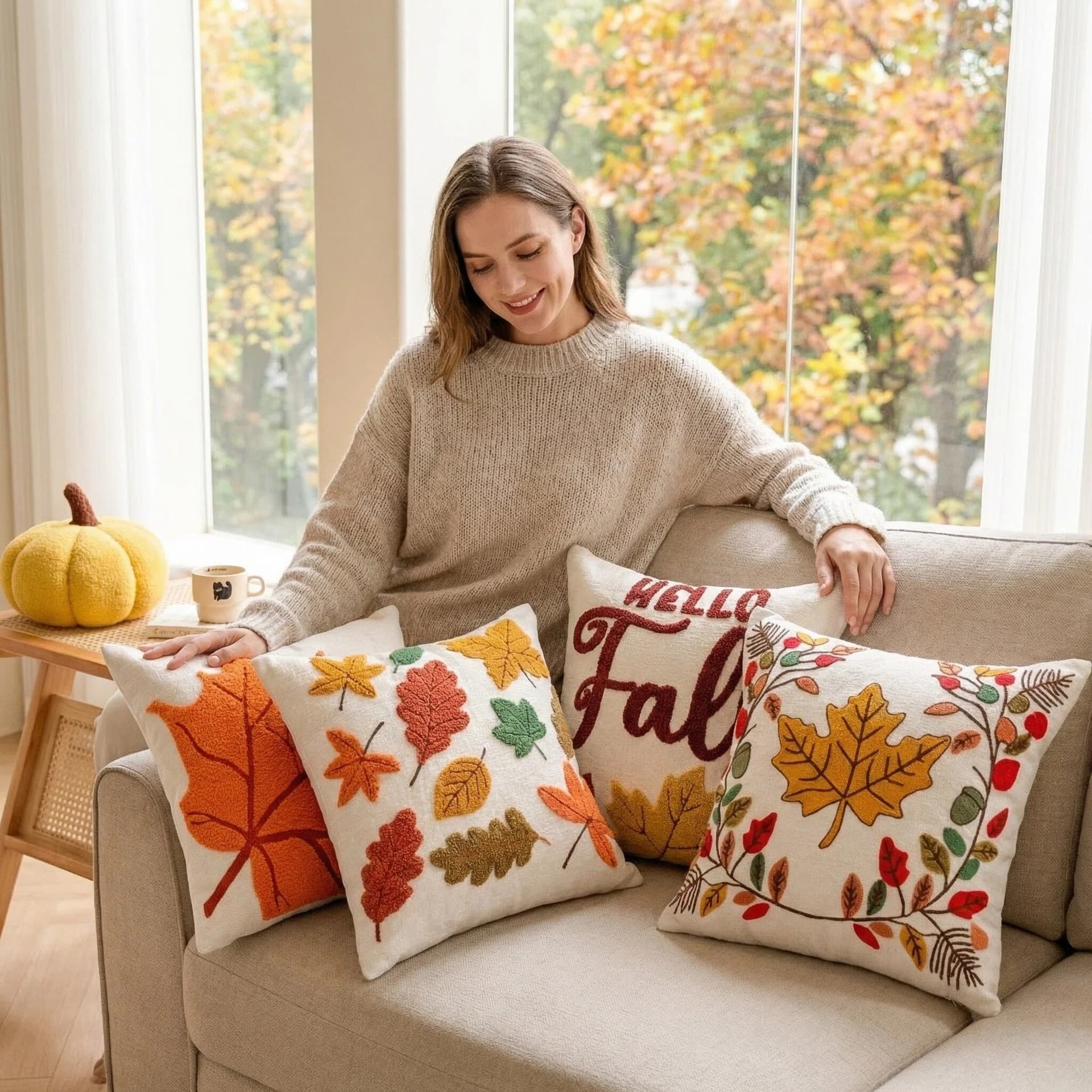 Amazon Autumn Thanksgiving Embroidered Pumpkin Decorative Throw Pillow Cushion Cover Sofa Pillow Living Room
