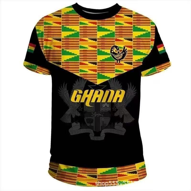 African Ghana t-shirt fashion 3D printing men's casual round neck T-shirt summer sports round neck short-sleeved T-shirt