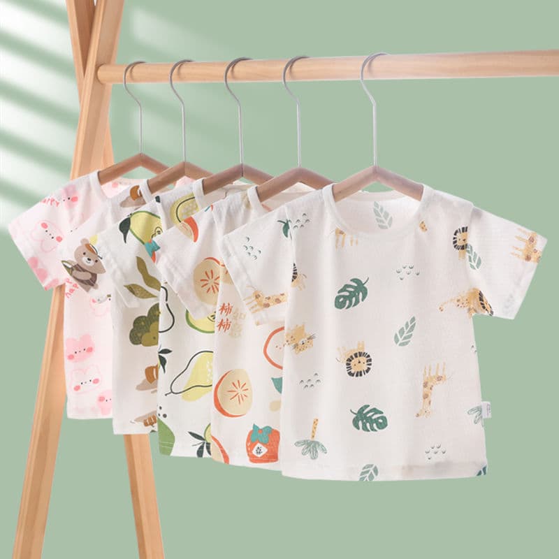 Breathable Short Sleeve T-Shirt for Kids Cartoon Pattern Half Sleeve Base Layer Summer Casual Cotton Top for Boys And Girls