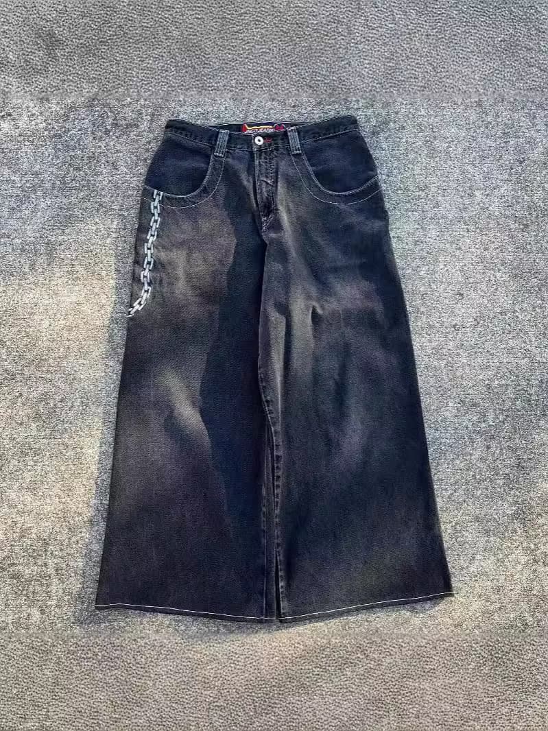 JNCO Jeans Vintage Hip Hop Loose Jeans Men Gothic High Waist Wide Leg Pants Streetwear