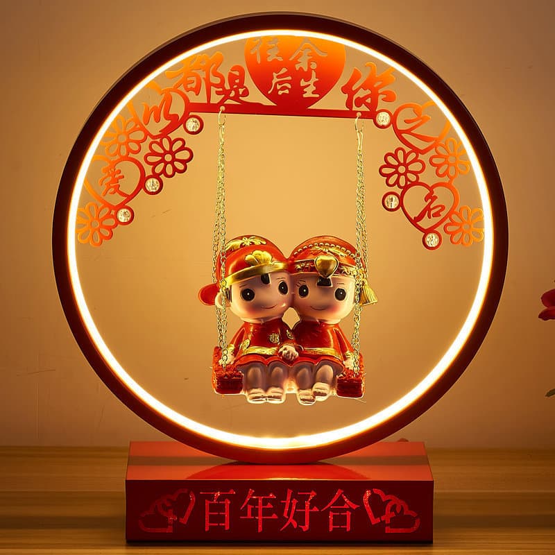 Creative wedding table lamps for bridal rooms, bedside long-lasting lamps as dowry, a pair of red festive gifts for the bride.
