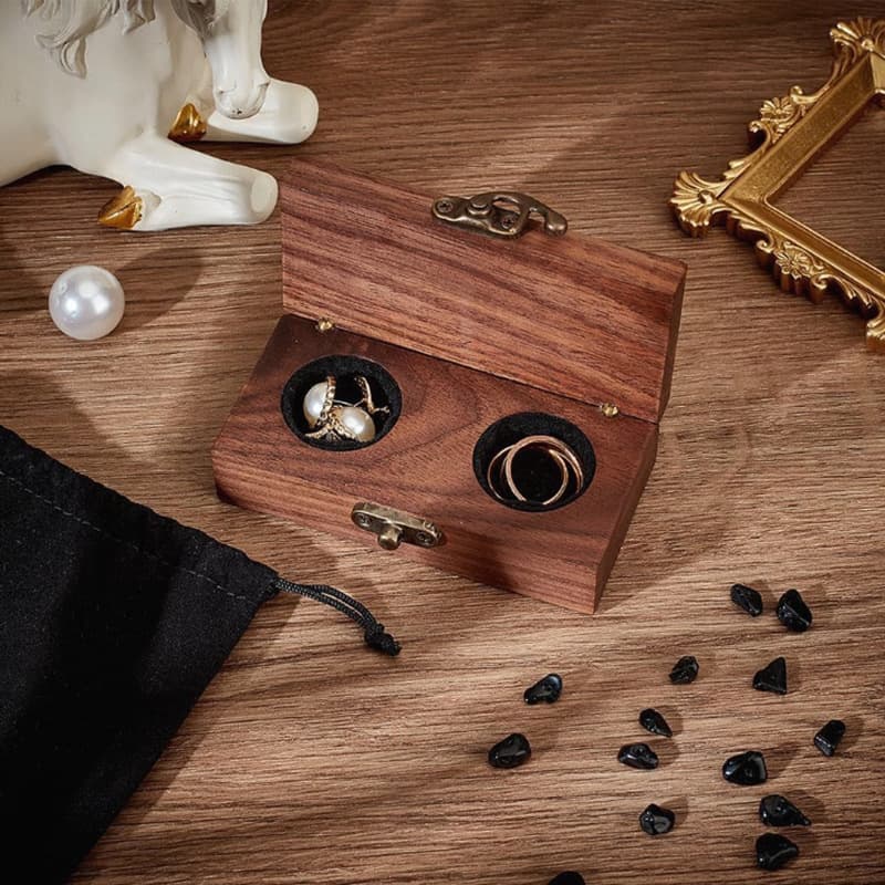 Retro Wooden Ring Box Wedding Ring Double Ring Box Small Jewelry Storage Gift Desktop Earrings Storage Box