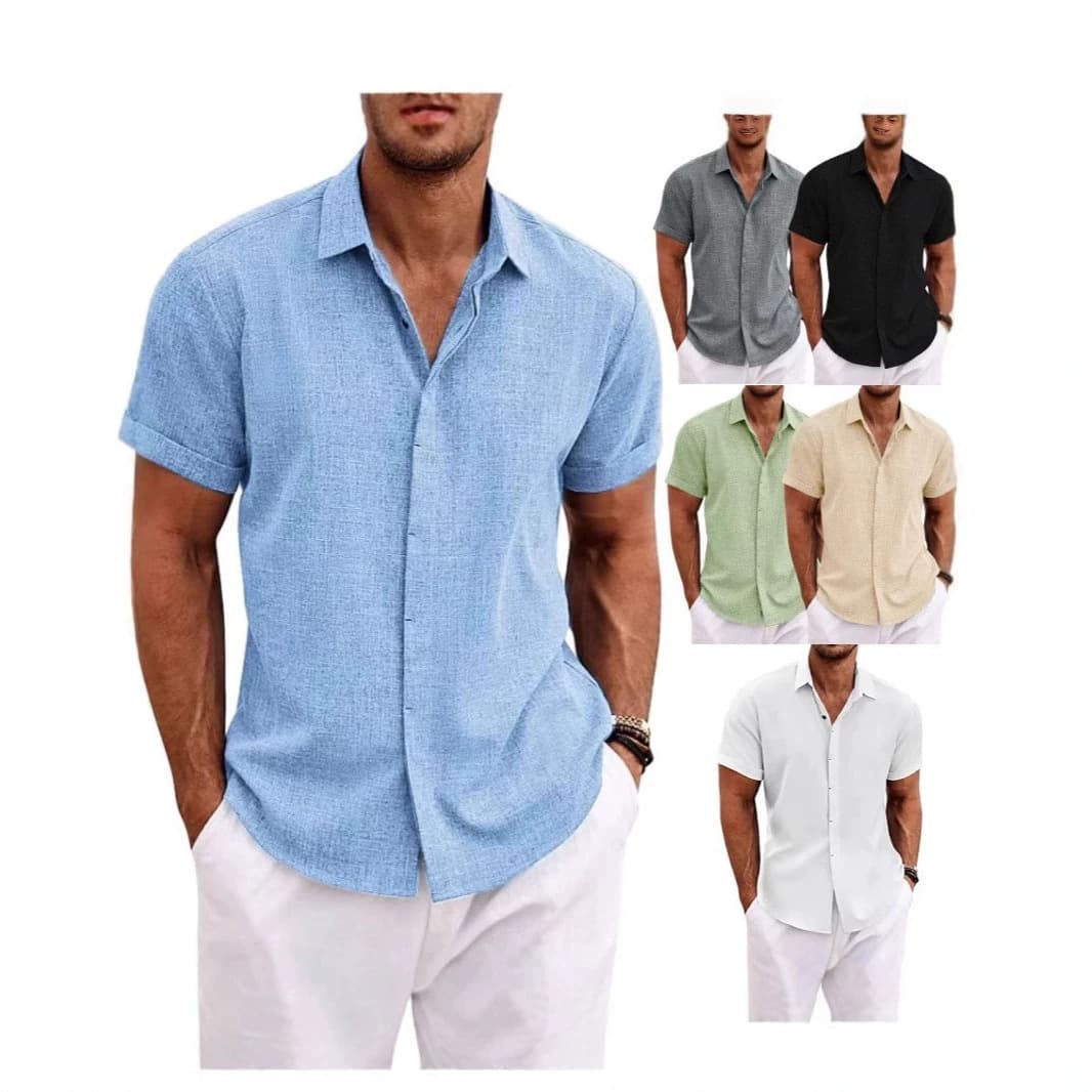 Men's Linen Short Sleeve T-Shirt Loose Sweatshirt Solid Color Cotton Linen Shirt Men Beach Plus Size Men's Short Sleeve Shirt