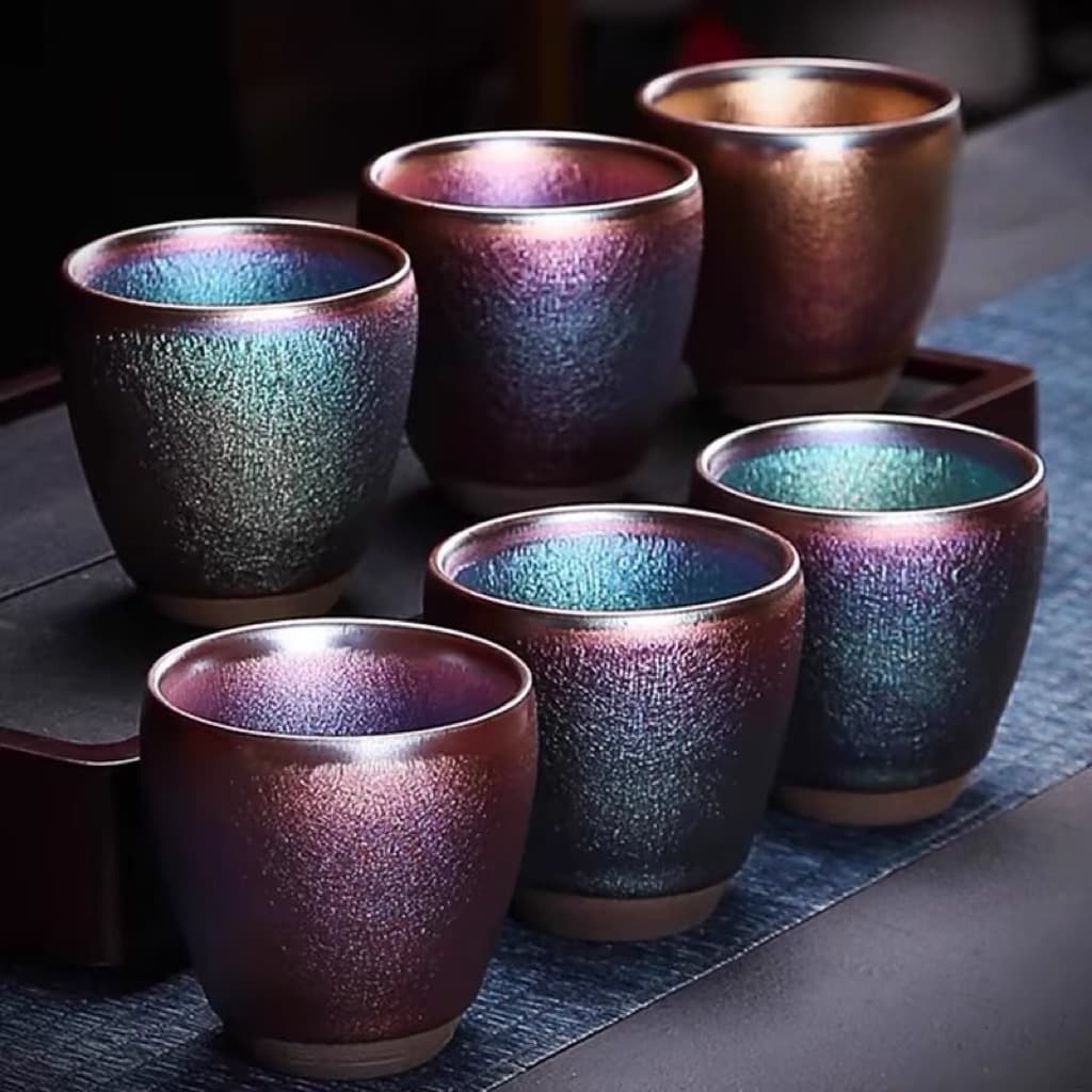 Original Ore Ceramic Handmade Color Streak Jian Zhan Tea Cup, Seven-Color Hand-Held Cup, Home Use Tianmu Yohen Iron-Bodied Multi-Color Host Cup