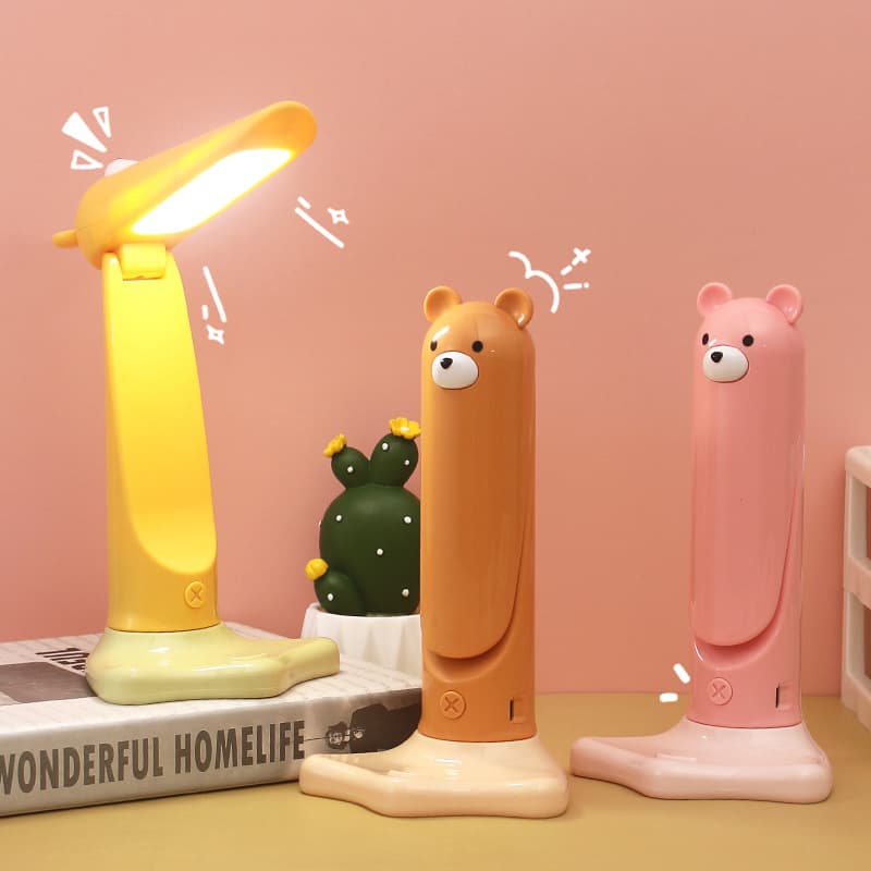 Dinosaur Folding Table Lamp Rechargeable Portable Table Lamp Student Eye Protection Study Dormitory Desktop Bracket Bedside Lamp Flashlight