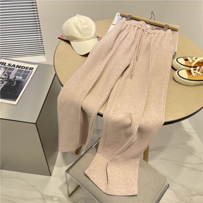 Lazy Style High-Waist Flowing Wool Straight Wide-Leg Pants for Women Spring Autumn Soft Loose Elastic Waist Casual Pants