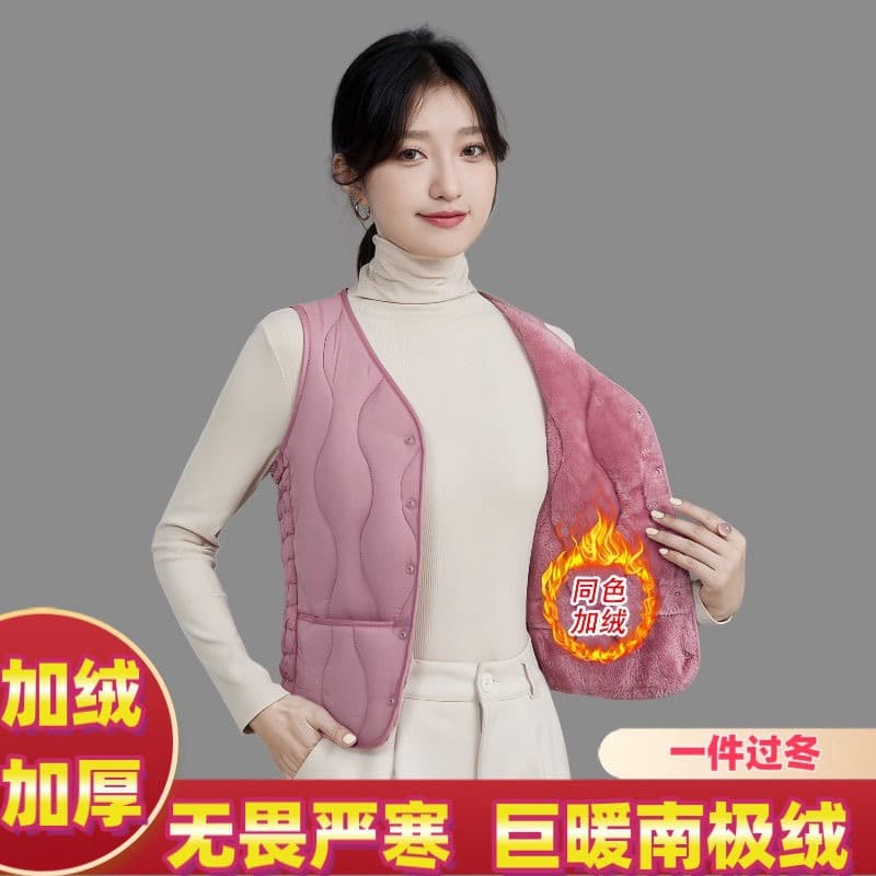 2025 Hot-Selling Women's Fleece-Lined Vest, Fashion Thick Warm Sleeveless, Autumn/Winter Slim Short Vest