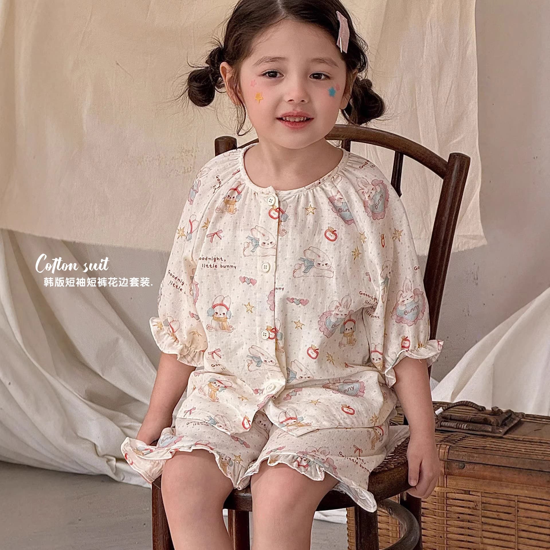 Girls pajamas 2026 new mid-sleeve suit pure cotton gauze Class A high quality Korean version cute children's home clothes