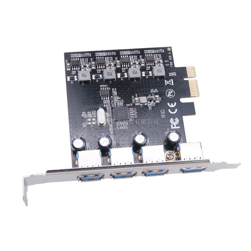 Desktop Graphics Card PCI-E 1x Interface Expansion Card 4-Port USB 3.0 Type-A Adapter for Internal Chassis, No External Power Required