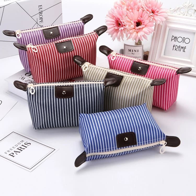 Striped Dumpling Makeup Bag Foldable Dumpling Bag Bulk Wholesale Personalized Makeup Storage Bag