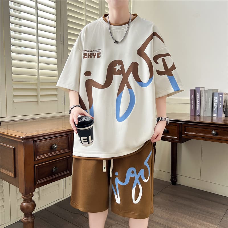 13 Youth Summer Suit Boys 12-15 Years Old Short-Sleeved T-Shirt 14 Junior High and High School Students Trendy and Handsome