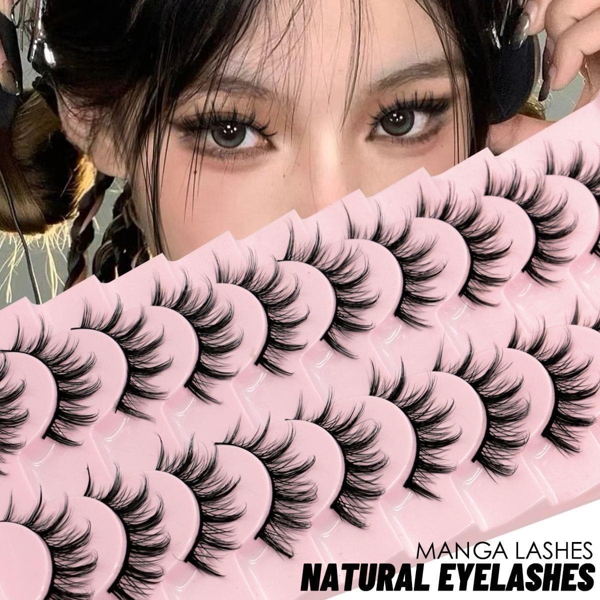 Xiaohongshu Trending Comic Eyelashes Curled Lashes False Lashes Little Devil Lashes 10 Pairs European & American Style Thick Thai Makeup