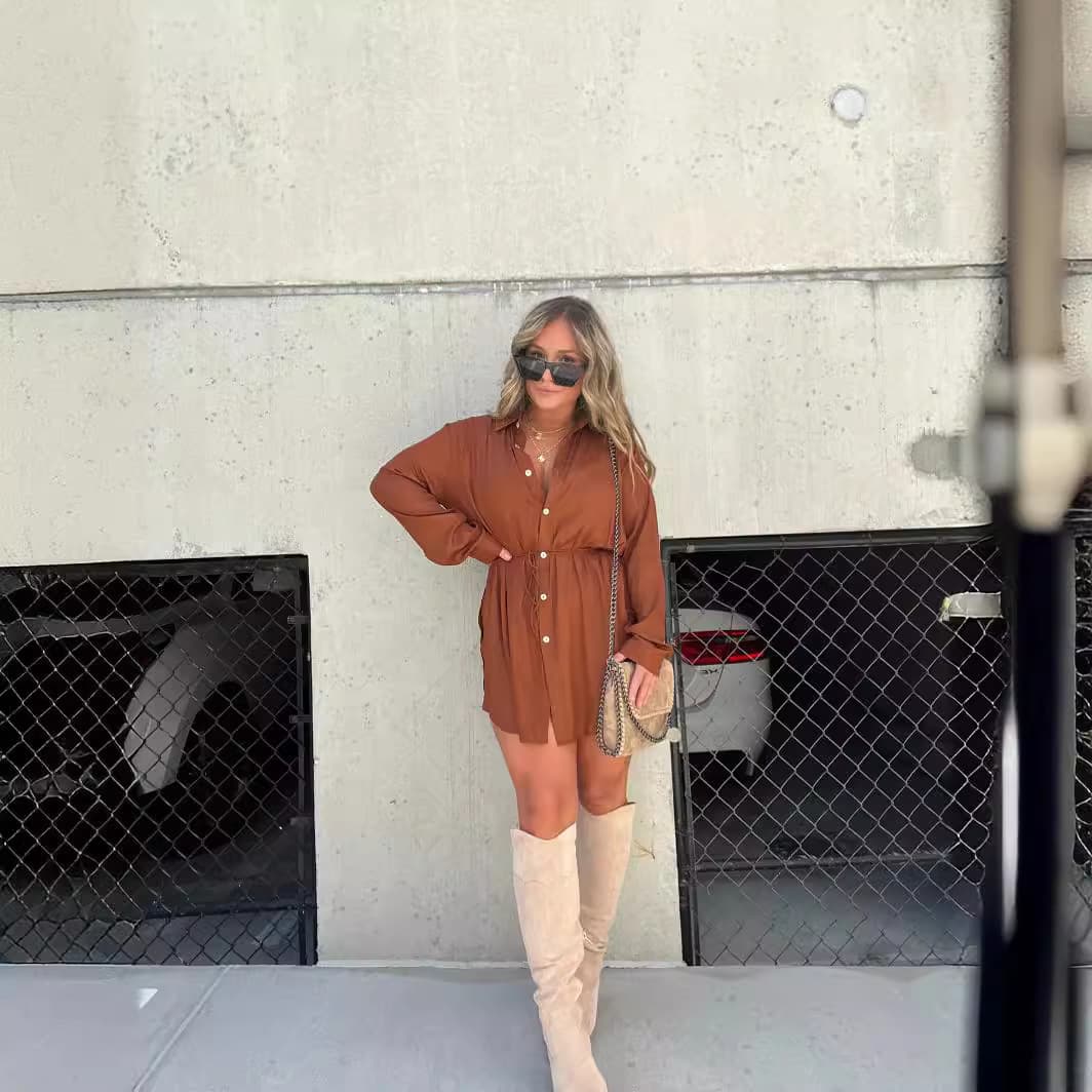 2023 Fall New Arrival Amazon TEMU Cross-border European and American Women's Fashion Solid Color Long-sleeve Shirt Jumpsuit
