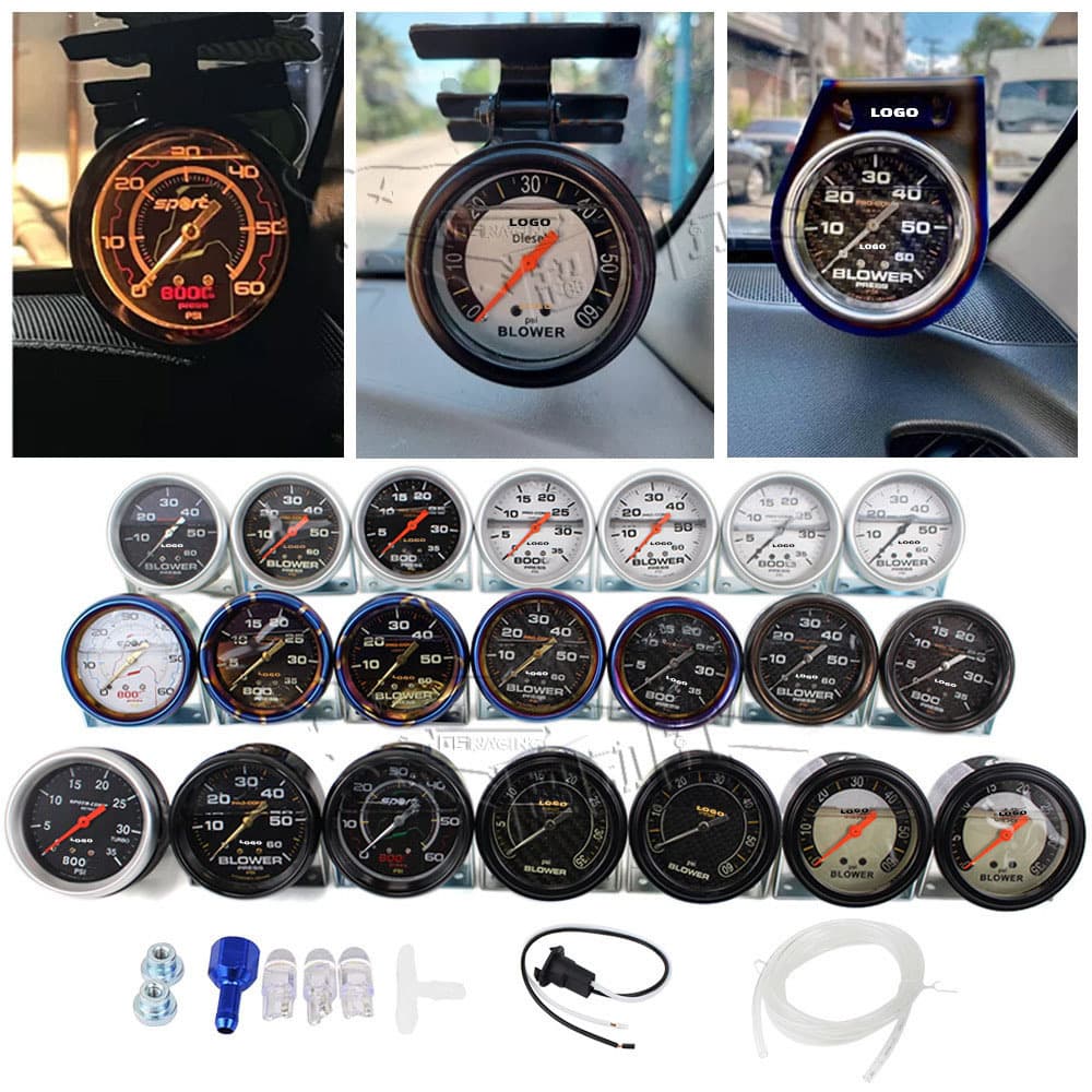 Automotive Racing Gauge BLOWER60-35psi with 2m Hose, Car Modification Oil Pressure Gauge