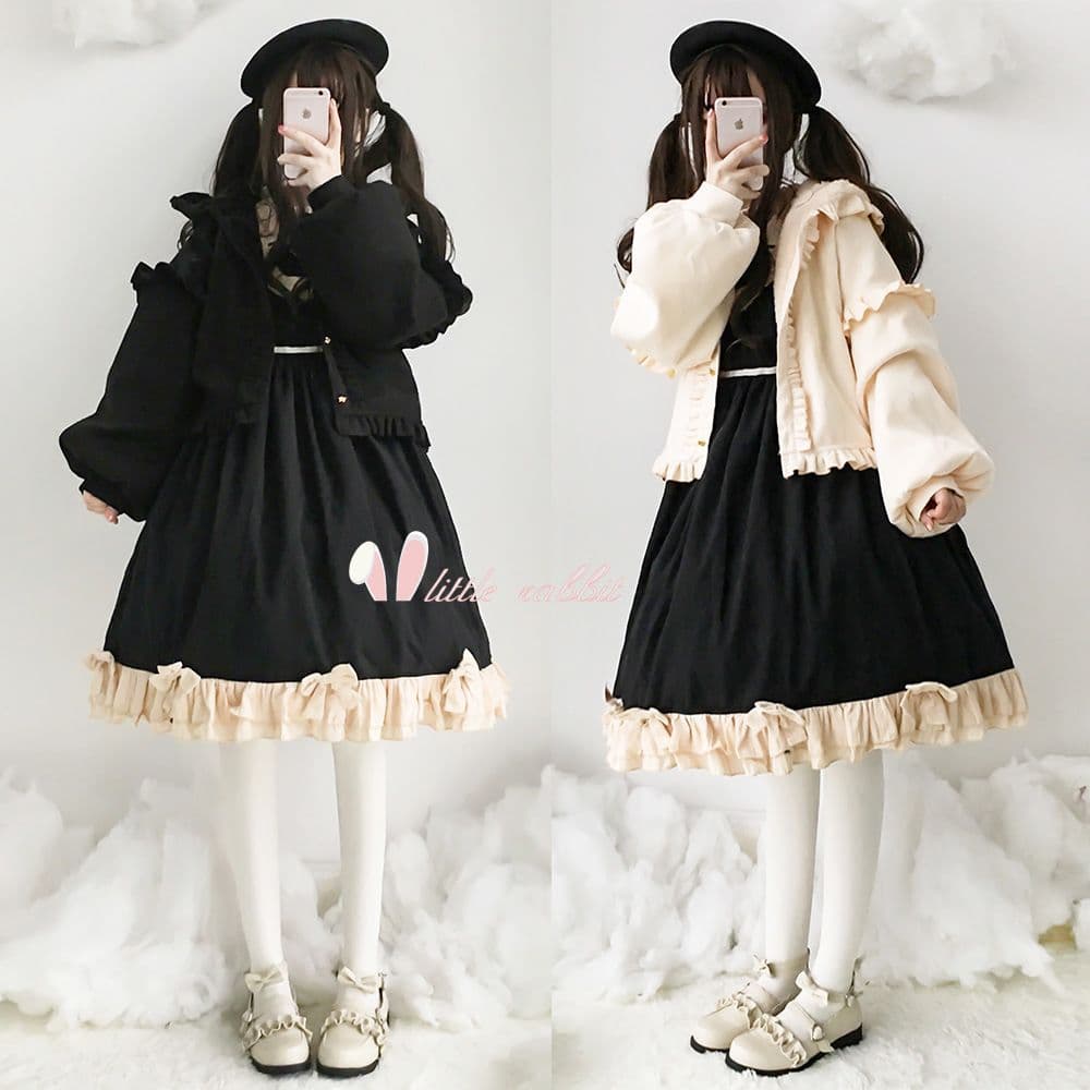 Factory Direct Lolita Plush Jacket Women's Korean Style Loose Student Thickened Warm Autumn Winter Lolita Woolen Cape Cute