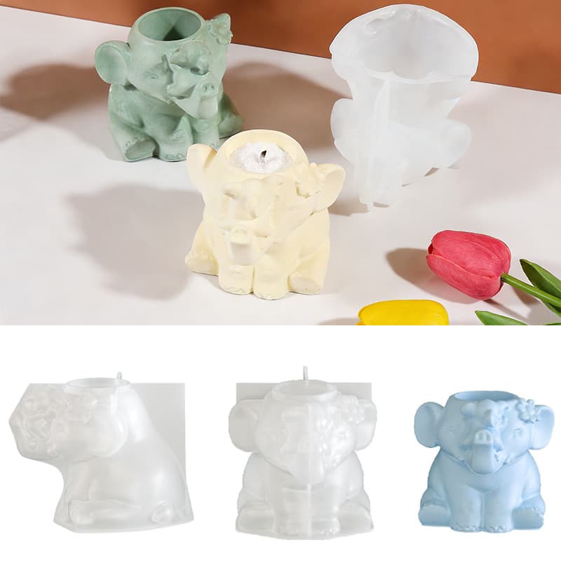 Cross-border DIY Cartoon Animal Elephant Flower Pot Resin Mold, Small Elephant Planter Pen Holder Candle Holder Plaster Silicone Mold