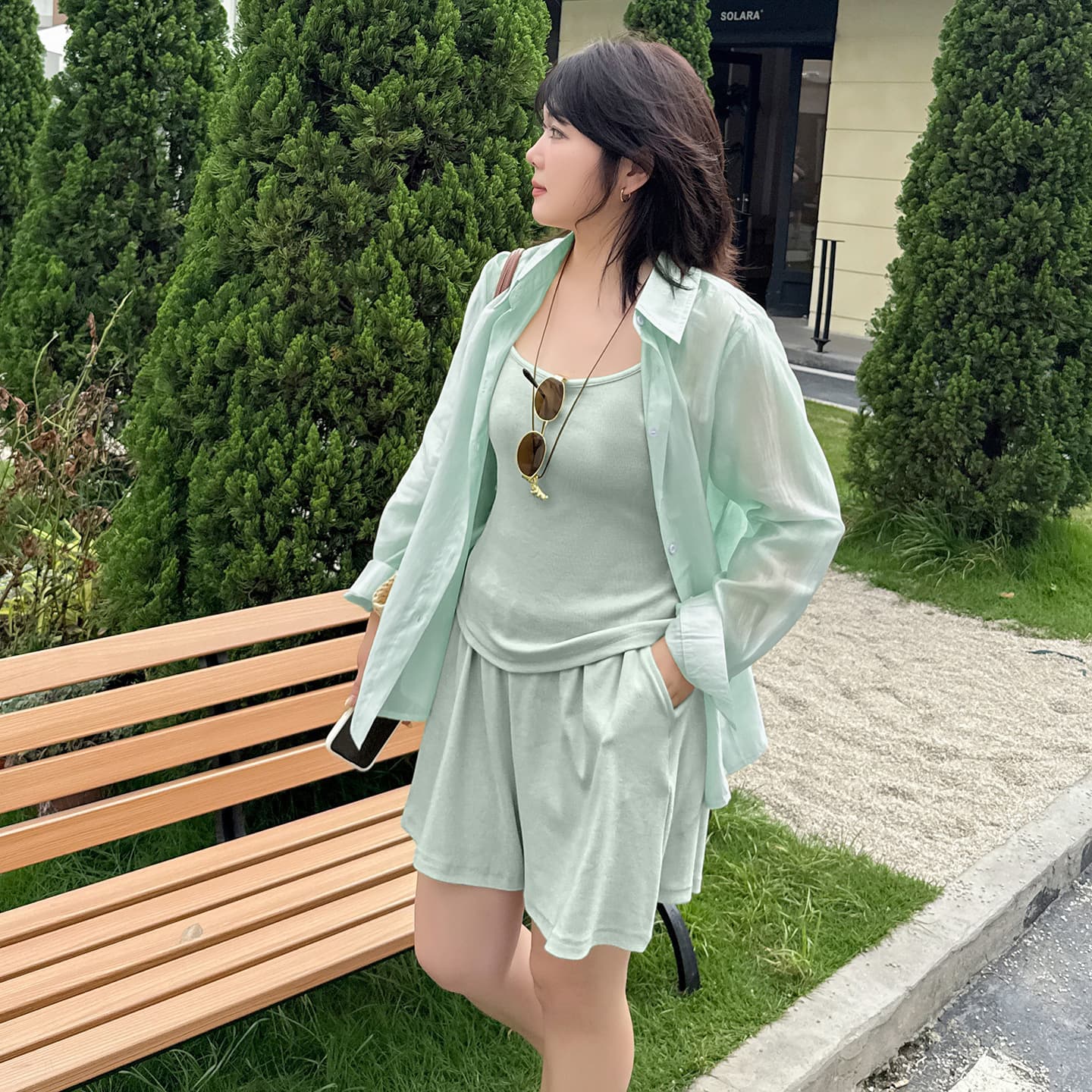 Casual Chic Blouse Set 2026 Summer Plus Size Women's Pants/Shorts Camisole 3-Piece Set 254638T22