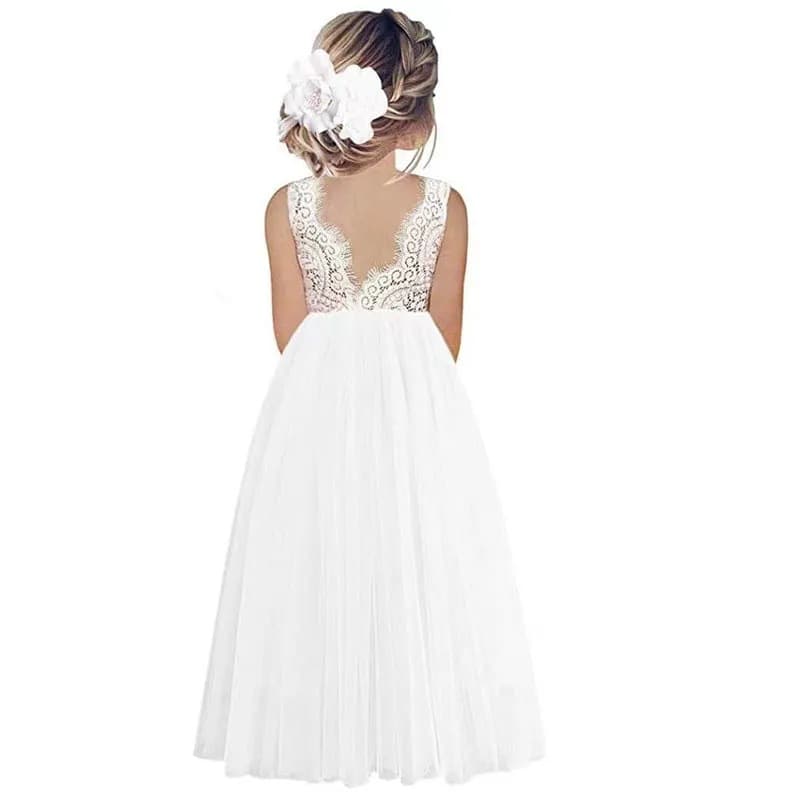 Ebay European and American Style Flower Girl Wedding Dress Sleeveless Lace Backless Mesh Skirt Children's Princess Dress Flower Girl Wedding