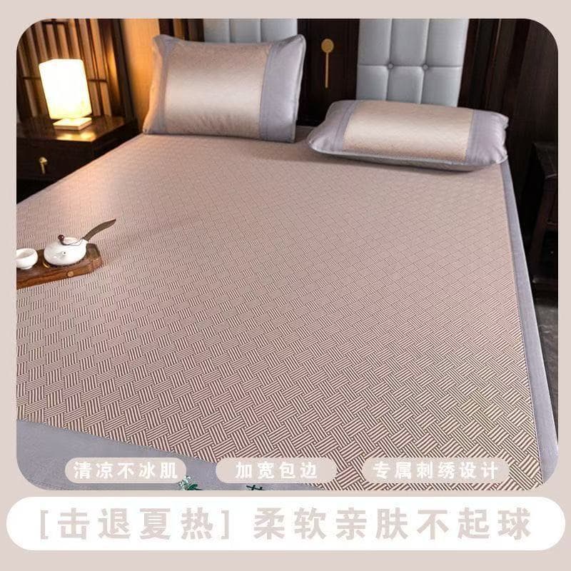 2025 New Type A Mother and Baby Grade Ice Silk Mat Summer Bed Sheet Set (3 Pieces) for Student Dormitories, Machine Washable