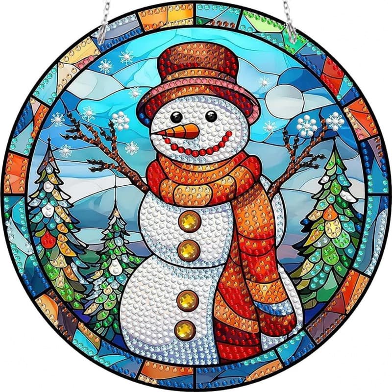 5D DIY Christmas Snowman Diamond Painting Kit Hanging Sign Wall Decor Snowman Diamond Art Catcher Window Hanger