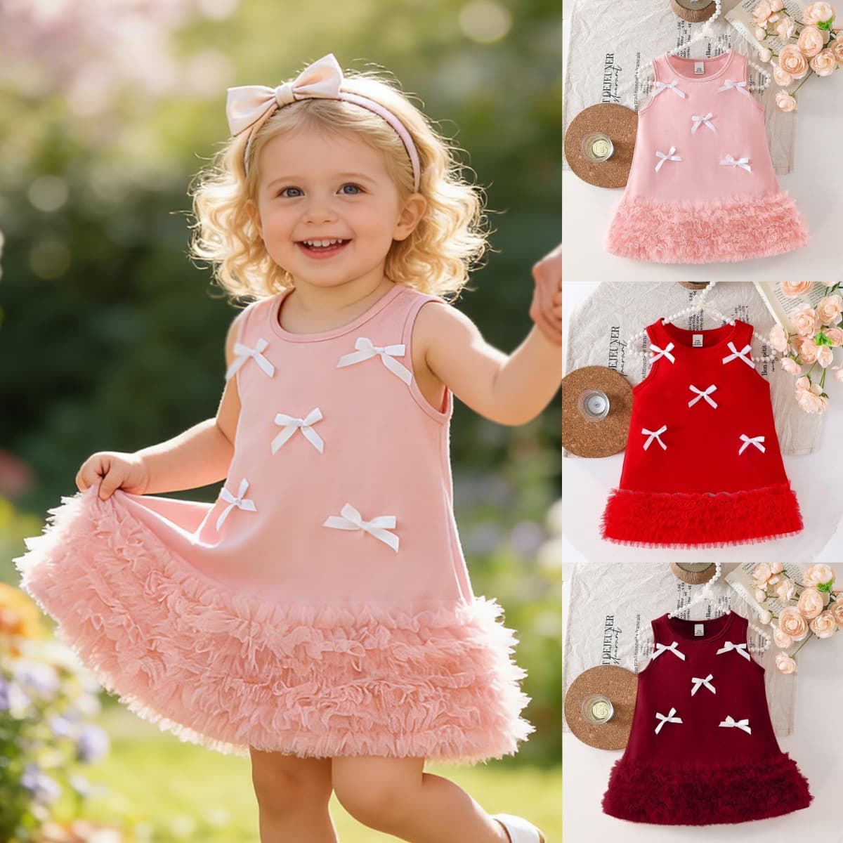 Baby Girls Clothes 0-3Y Summer Sleeveless Bow Multi-Layer Tulle Dress, In Stock
