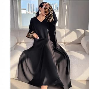 Cross-border New Product temu shein Leopard Print Color-Block Flutter Sleeve Dress
