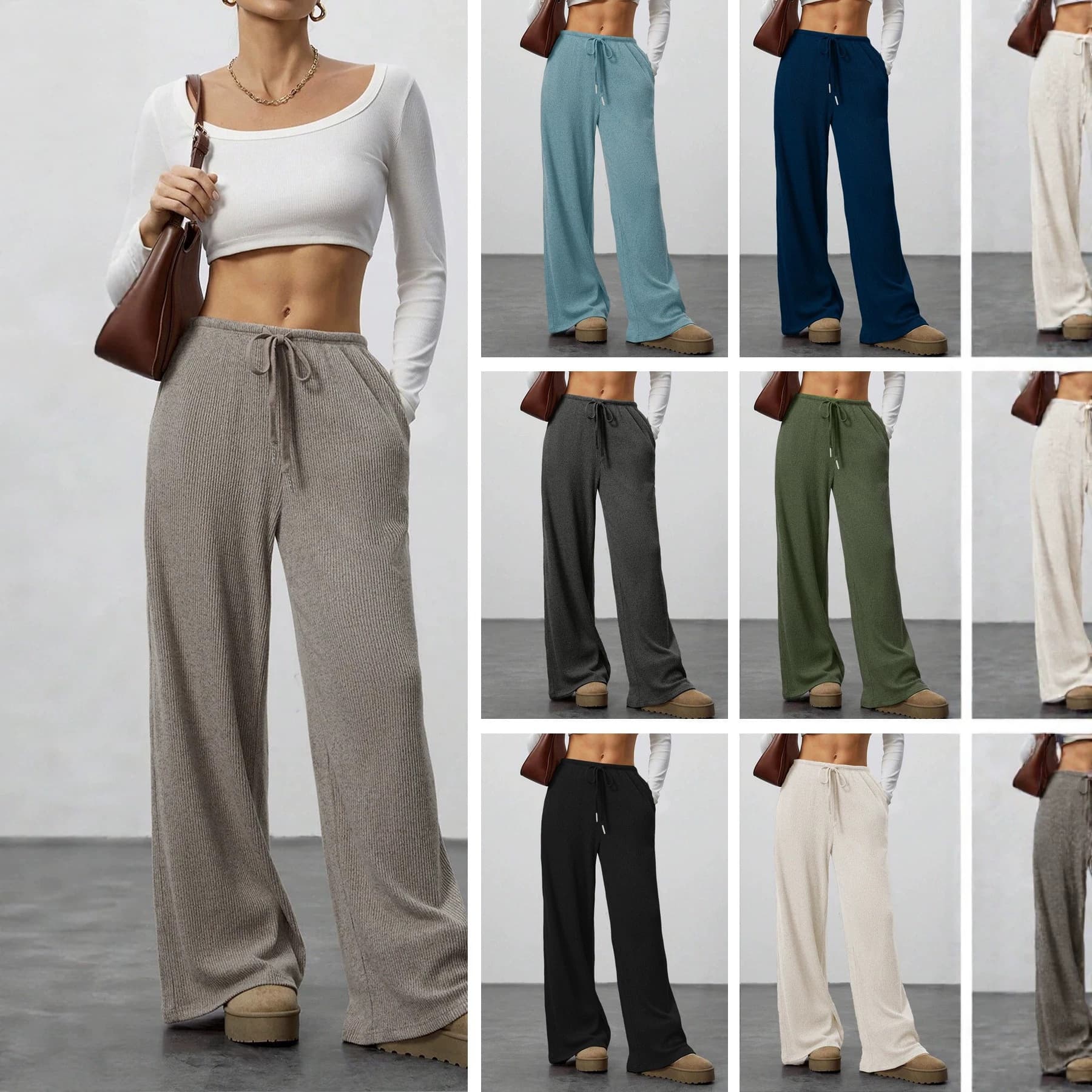 Women's casual pants drape TK Amazon spring and summer European and American clothing new fashion drawstring wide leg trousers for women