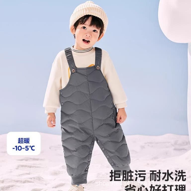 [Three-Proof] Children's Outerwear Long Pants Warm Winter Baby Down Pants Open-Crotch Thick Overalls Toddler
