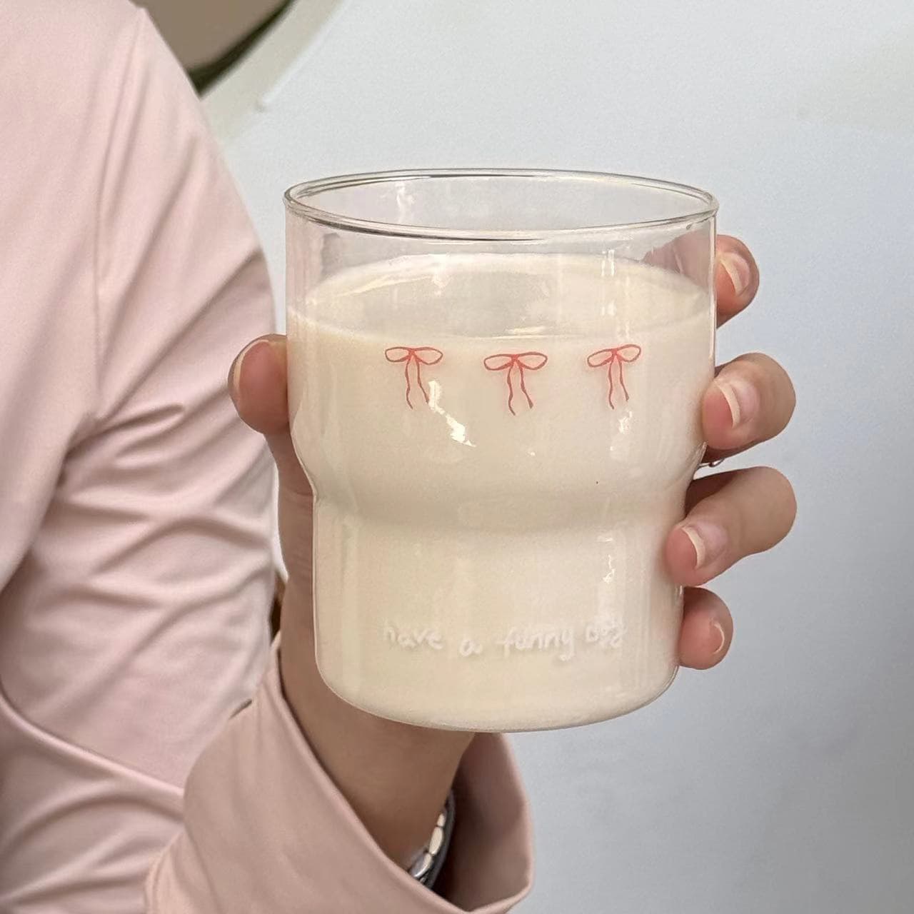 Ins Style Bowknot Glass Cute Girl Heart Art Student Glass Water Cup Milk Juice Cup