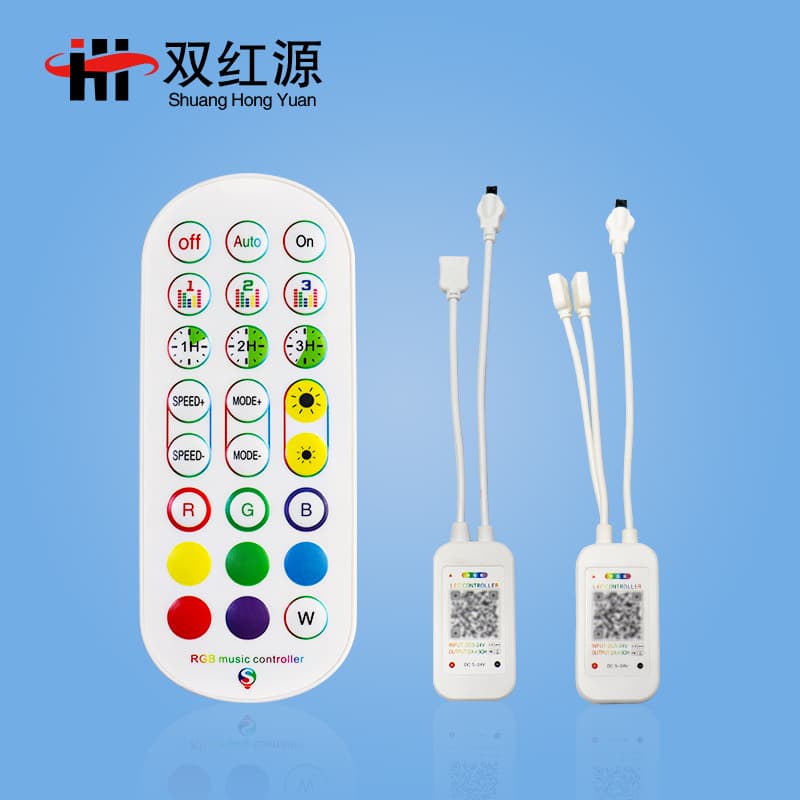Dual Red Source 24-Key Smart Bluetooth Music Controller Side Three-Button RGB Multicolor Dimming LED Strip Controller